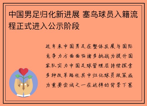 中国男足归化新进展 塞鸟球员入籍流程正式进入公示阶段